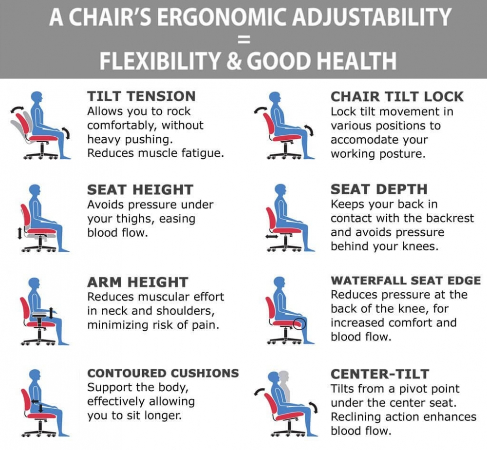 Contemporary office chair ergonomic features