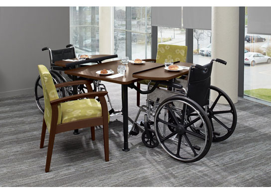 Enable tables fit into dining rooms and activity rooms of nursing homes and other healthcare facilities.