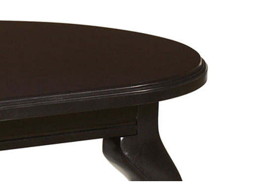 Scallop wood edge with Queen Anne Leg. Shown in Jet Onyx (JOM). Customizable healthcare furniture.