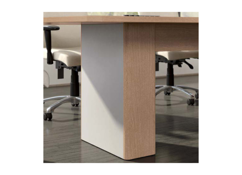 The bases for the boardroom furniture from Logiflex can be customized with 7 different options including aesthetic design, power access doors, and color accents