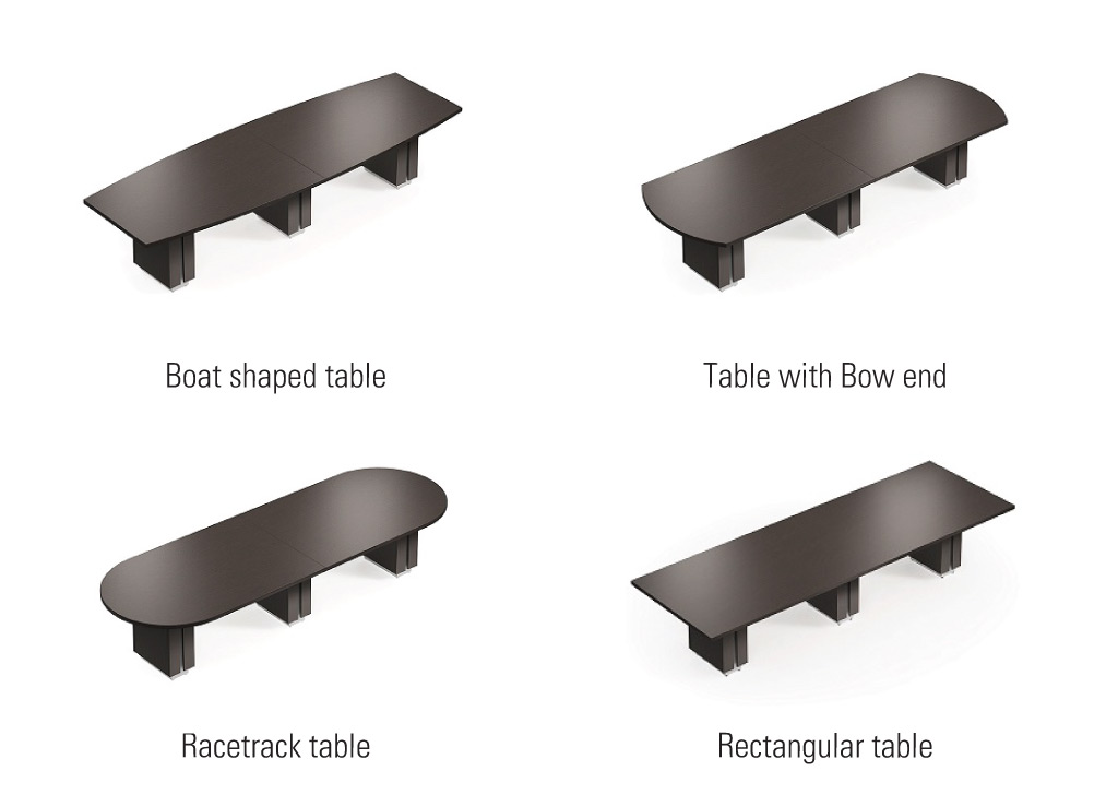 Amplify your boardroom furniture from Global Total Office with 4 top shape options.