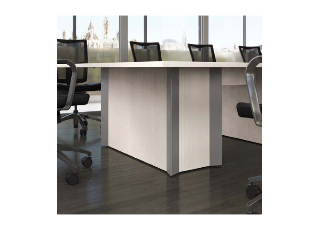 This boardroom furniture table base can be customized with 7 different options including aesthetic design, power access doors, and color accents.