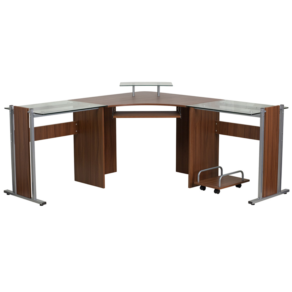 Wood and Glass Corner Desk - Fleur Computer Desk For Small Spaces