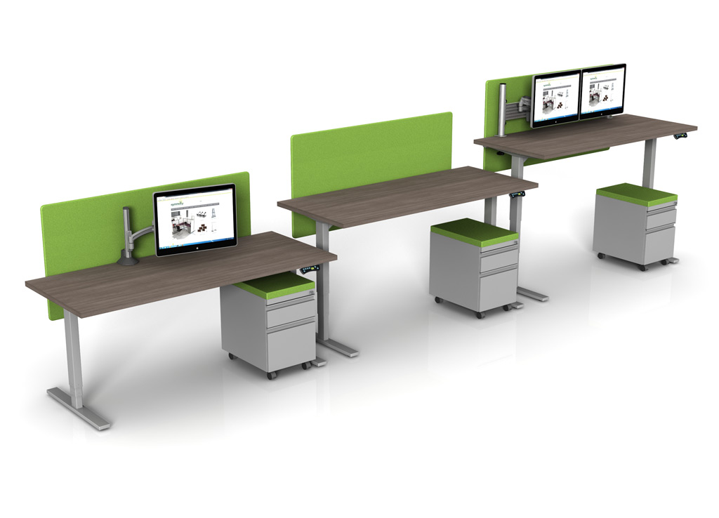 Sit and Stand Desk Bases from Symmetry Office - Add accessories to your standing height desks and group them together for collaborative work (worktop and accessories priced separately)