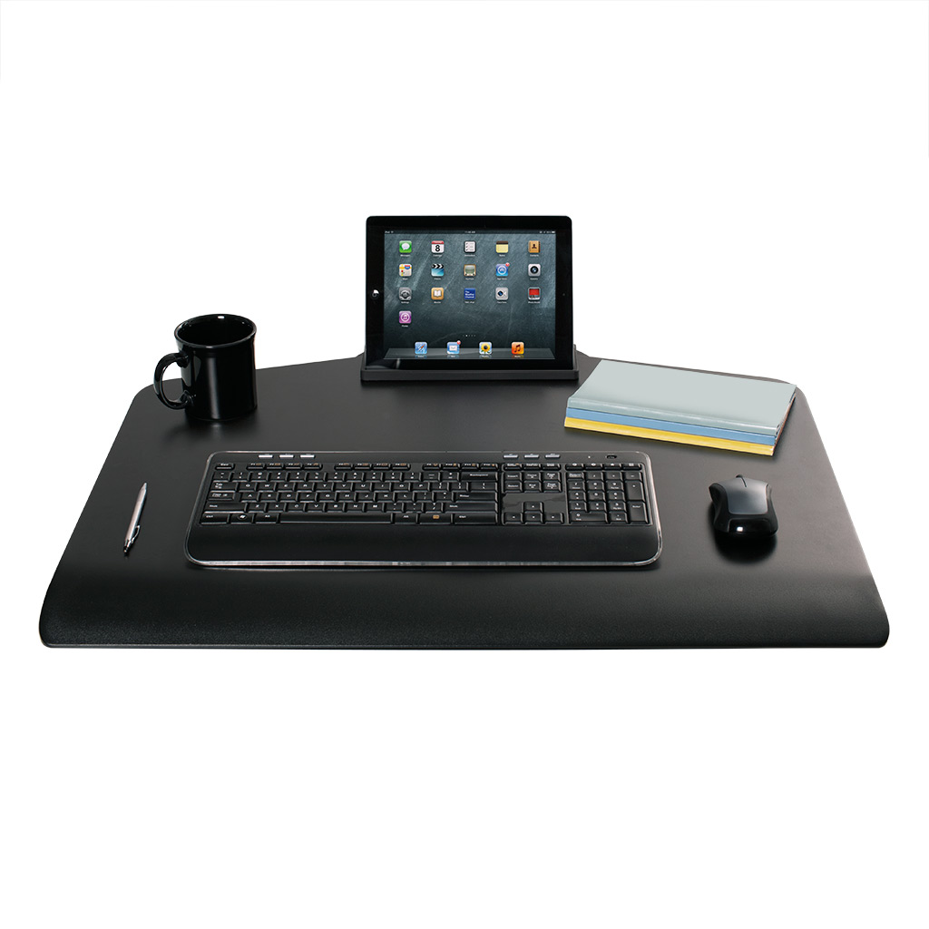 Stand Sit Desk Conversion Kit from LCD Arms - Expansive work space. Large surface and convenient storage tray allow you to bring all necessities with you when you stand.