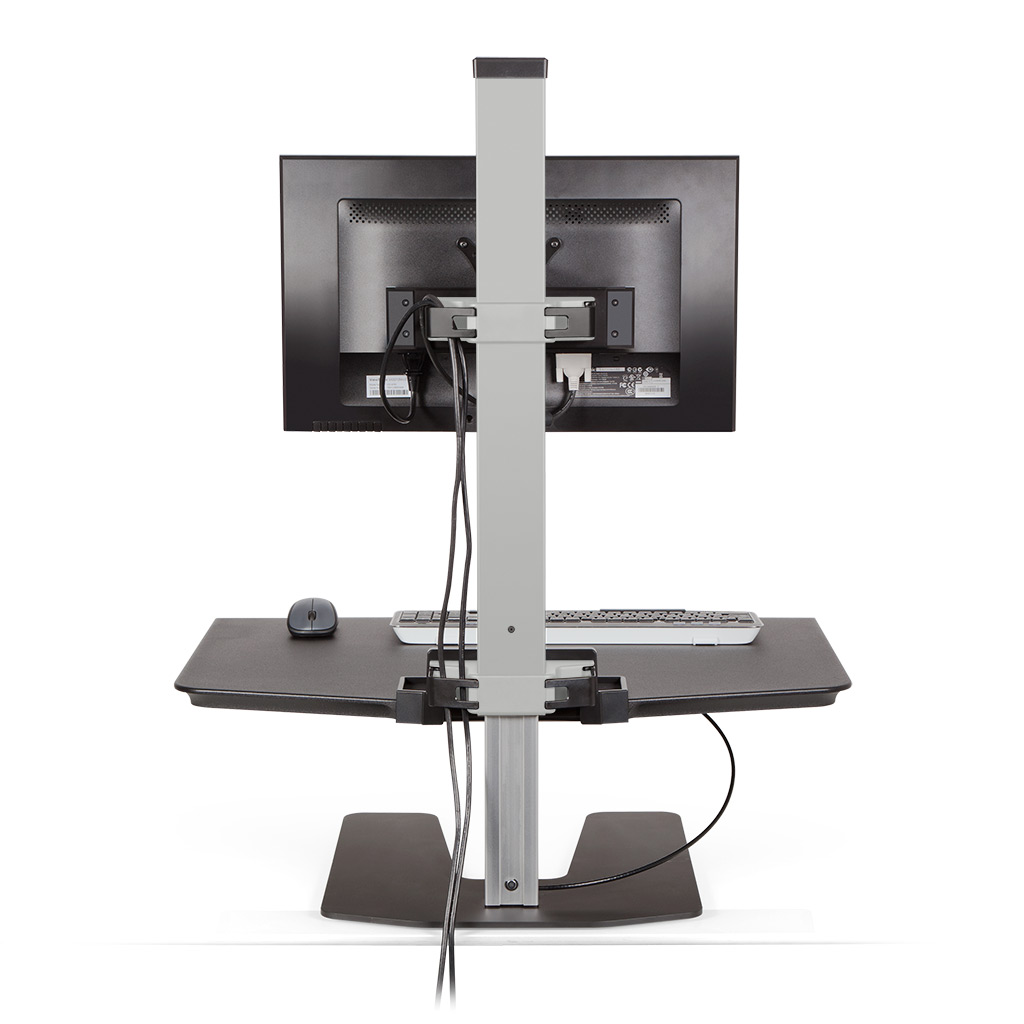 Stand Sit Desk Conversion Kit from LCD Arms - Cable management. Cable clips in the column and beam keep the cables organized and out of the way.