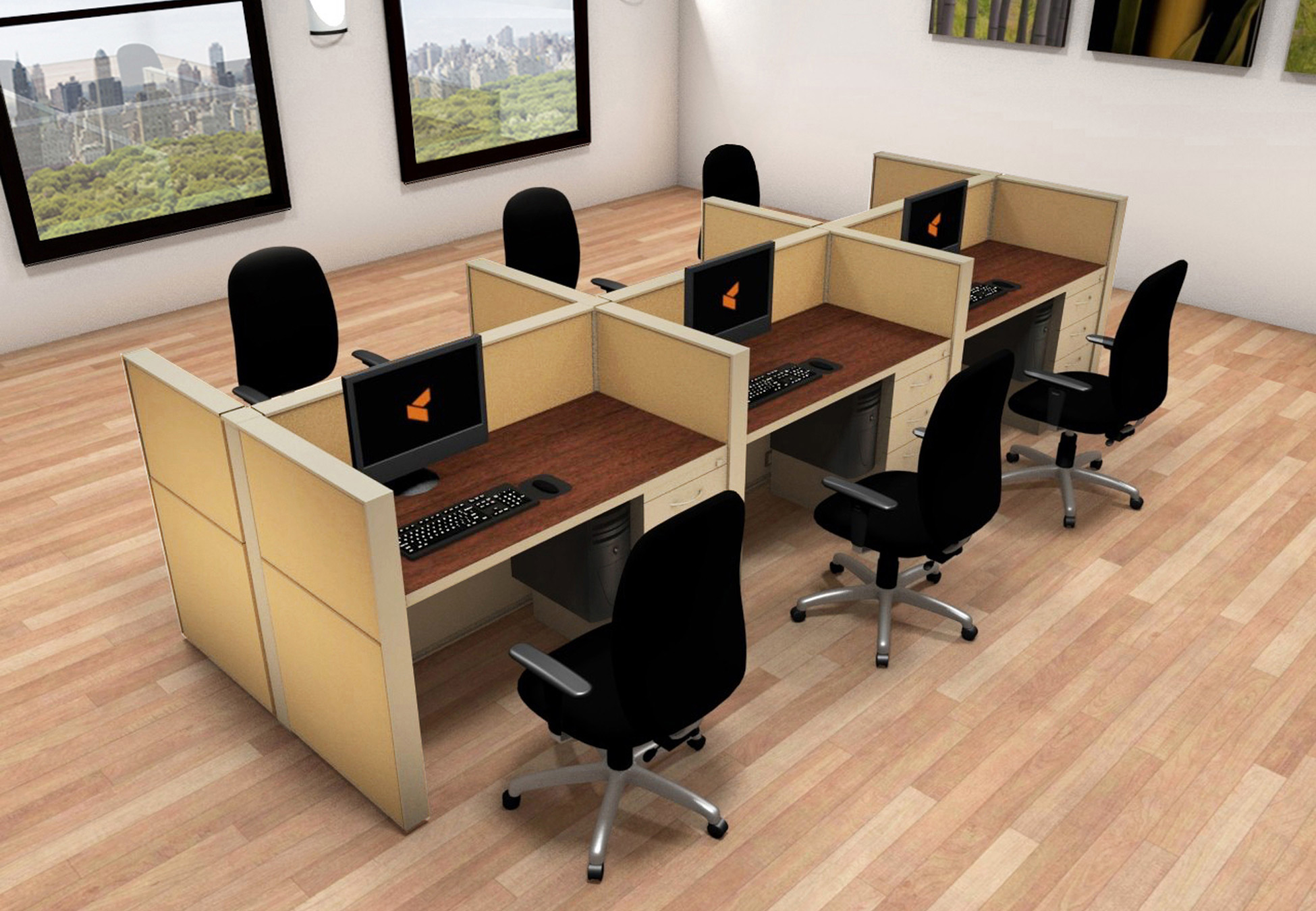 2x4 Cubicle Workstations from AIS - 6 Pack Cluster