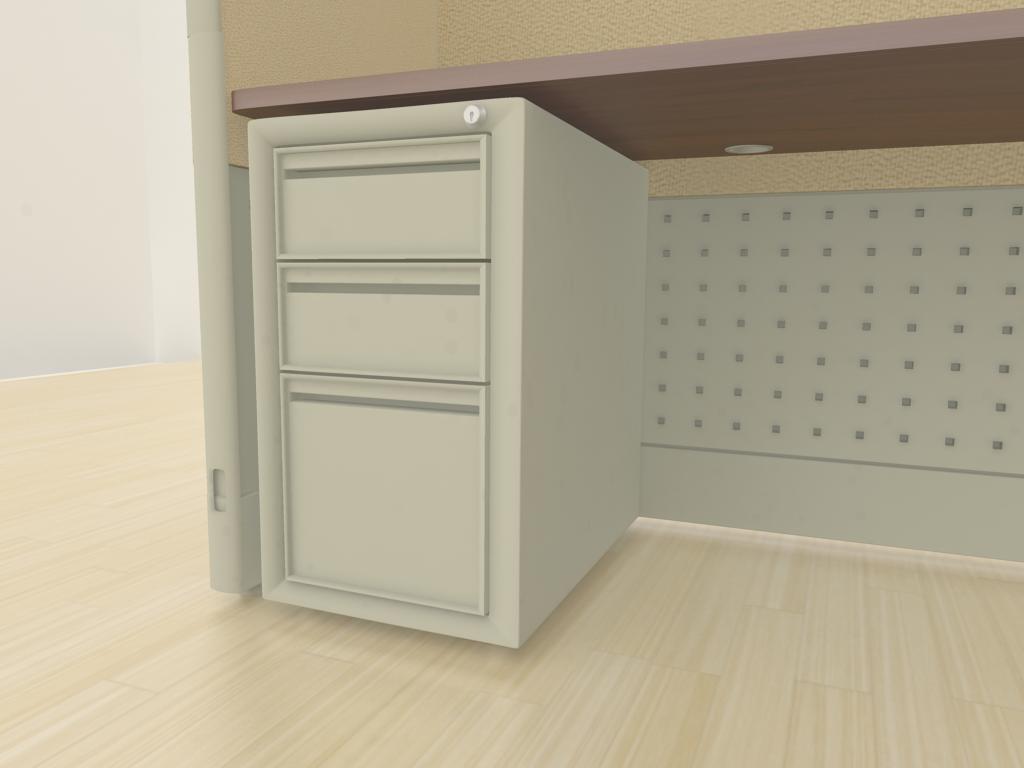 5x5 Cubicle Workstations from AIS - a "box-box-file" pedestal is an under-surface storage solution that includes two small drawers (for papers, pencils, etc.) and one larger drawer for hanging files. Lock and key come standard.