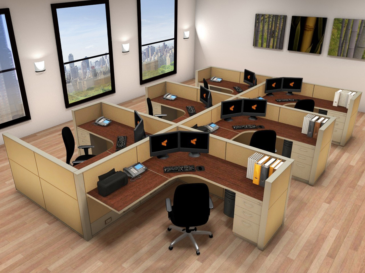 6x6 Cubicle Workstations from AIS - 6 Pack Cluster