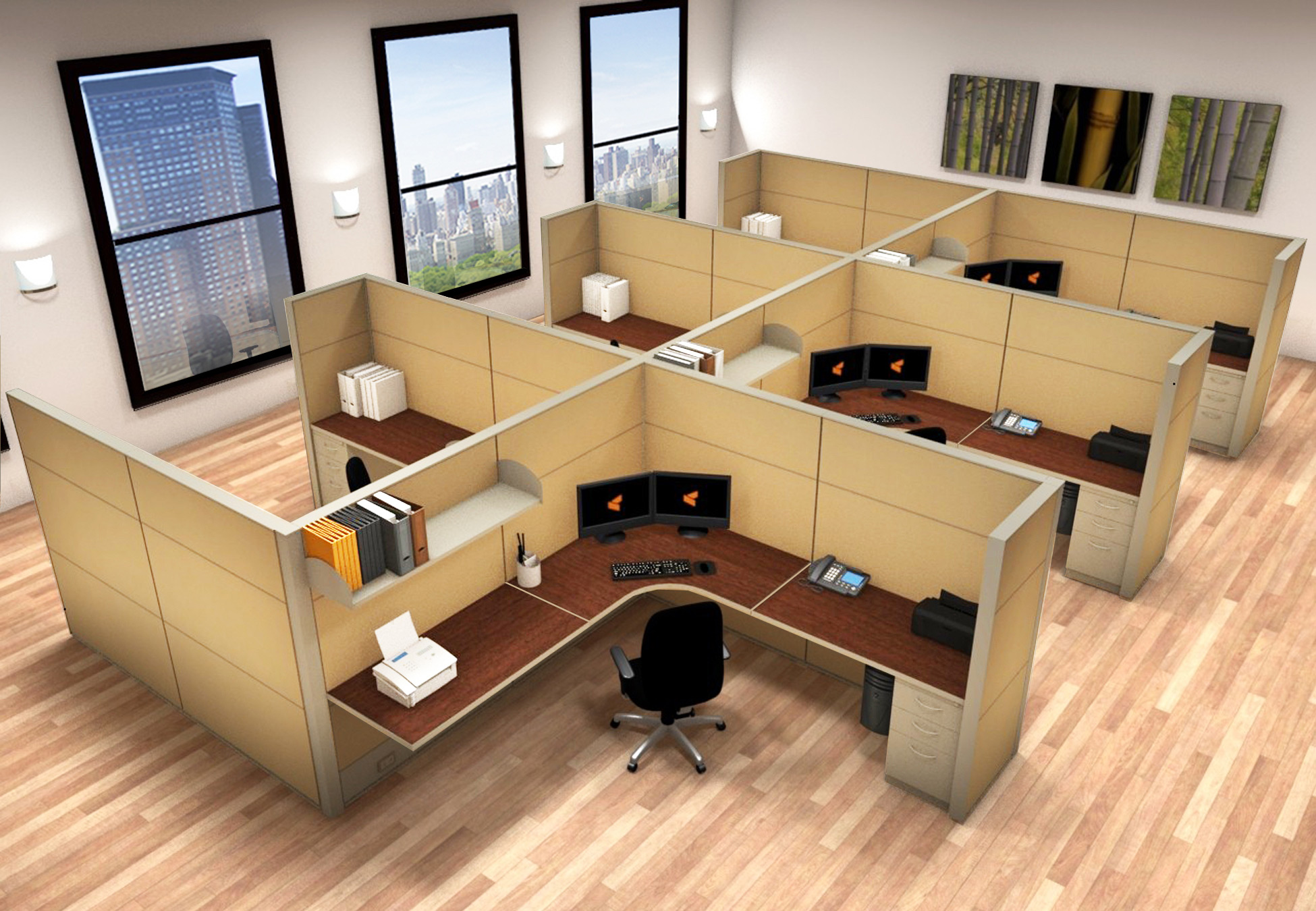 8x8 Cubicle Workstations Matrix Modular 8x8x66 6 Pack Cluster 