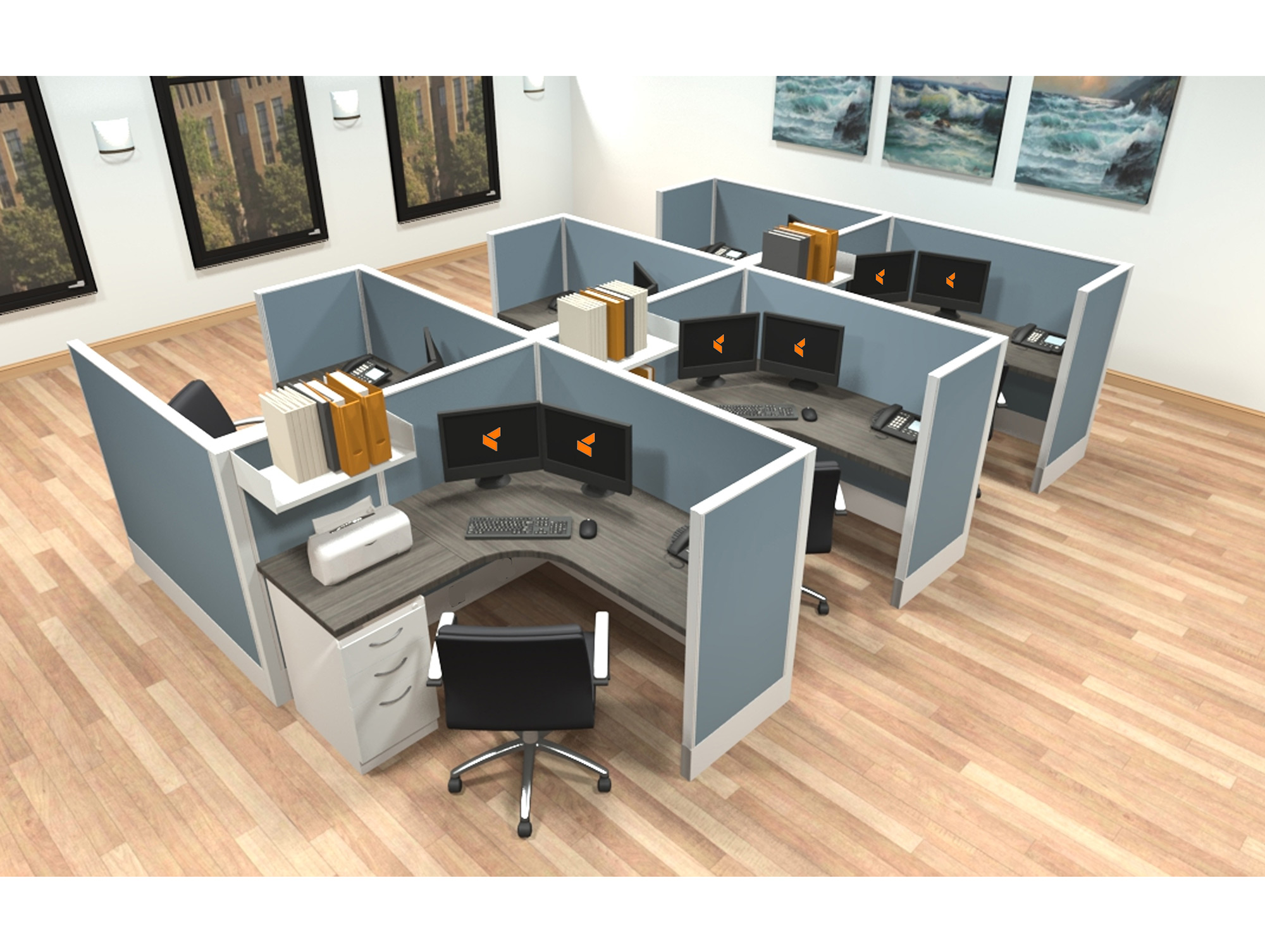 5x5 modular workstations from AIS - 6 Pack Cluster