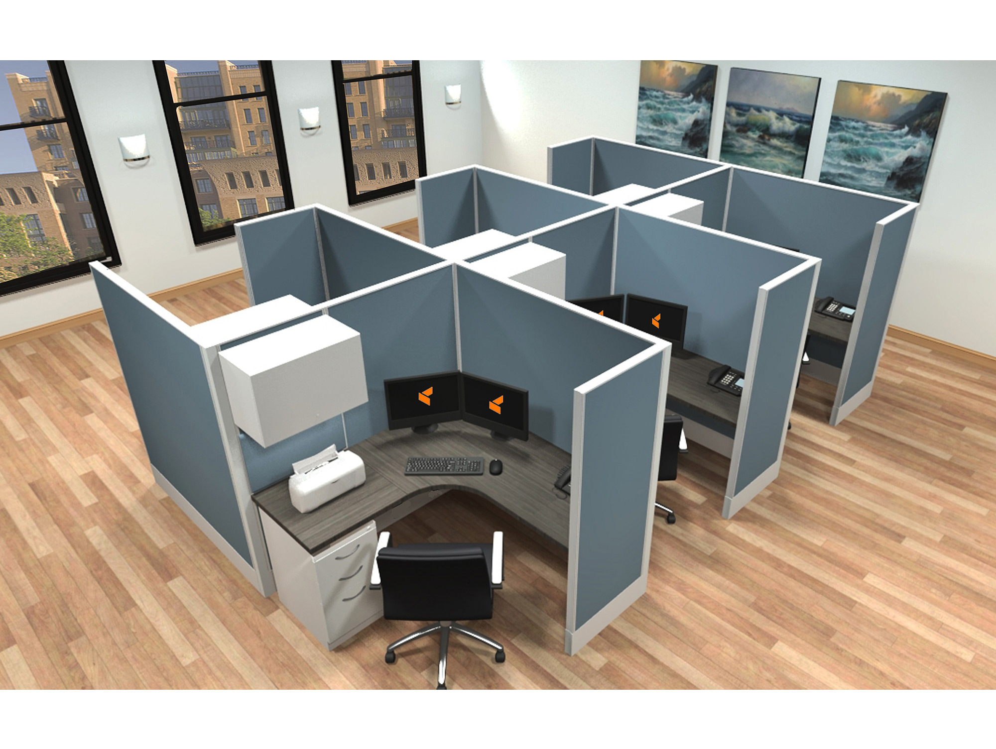 5x5 modular workstations from AIS - 6 Pack Cluster