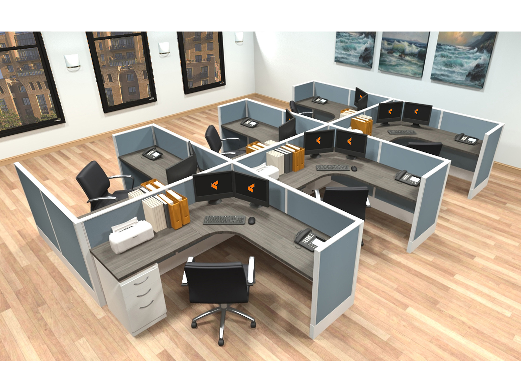 6x6 modular workstations from AIS - 6 Pack Cluster