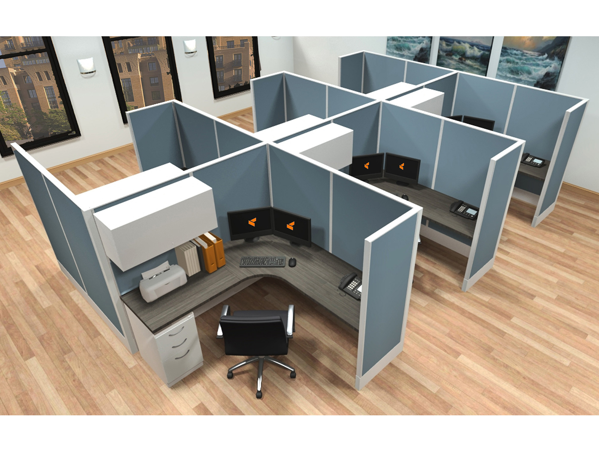 6x6 modular workstations from AIS - 6 Pack Cluster