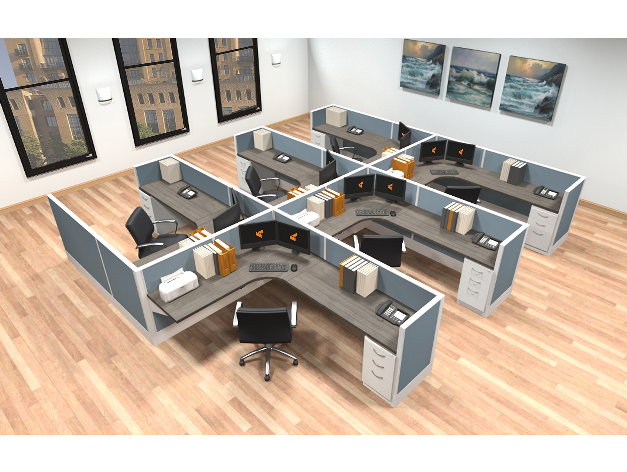 6x8 modular workstations from AIS - 6 Pack Cluster