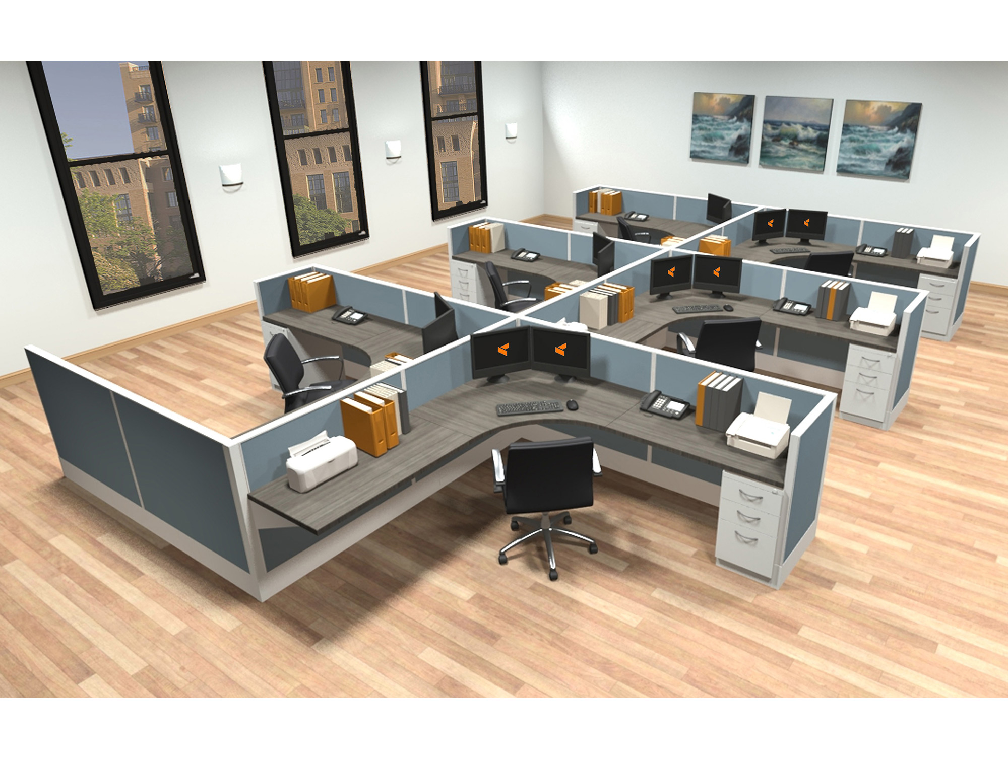 8x8 modular workstations from AIS - 6 Pack Cluster