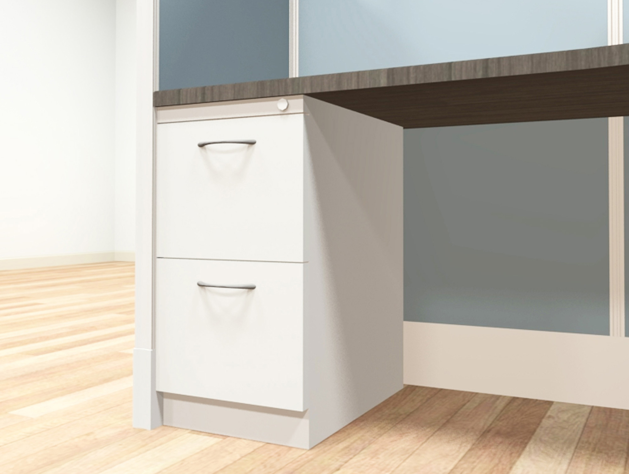 8x8 modular workstations from AIS - a ï¿½file-fileï¿½ pedestal is an under-surface storage cabinet with two deep drawers designed for hanging files. Lock and key secures all drawers from unwanted visitors.