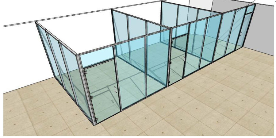 Interior glass wall plan - 3D layout perspective