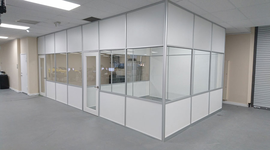Office walls with glass and laminate panels