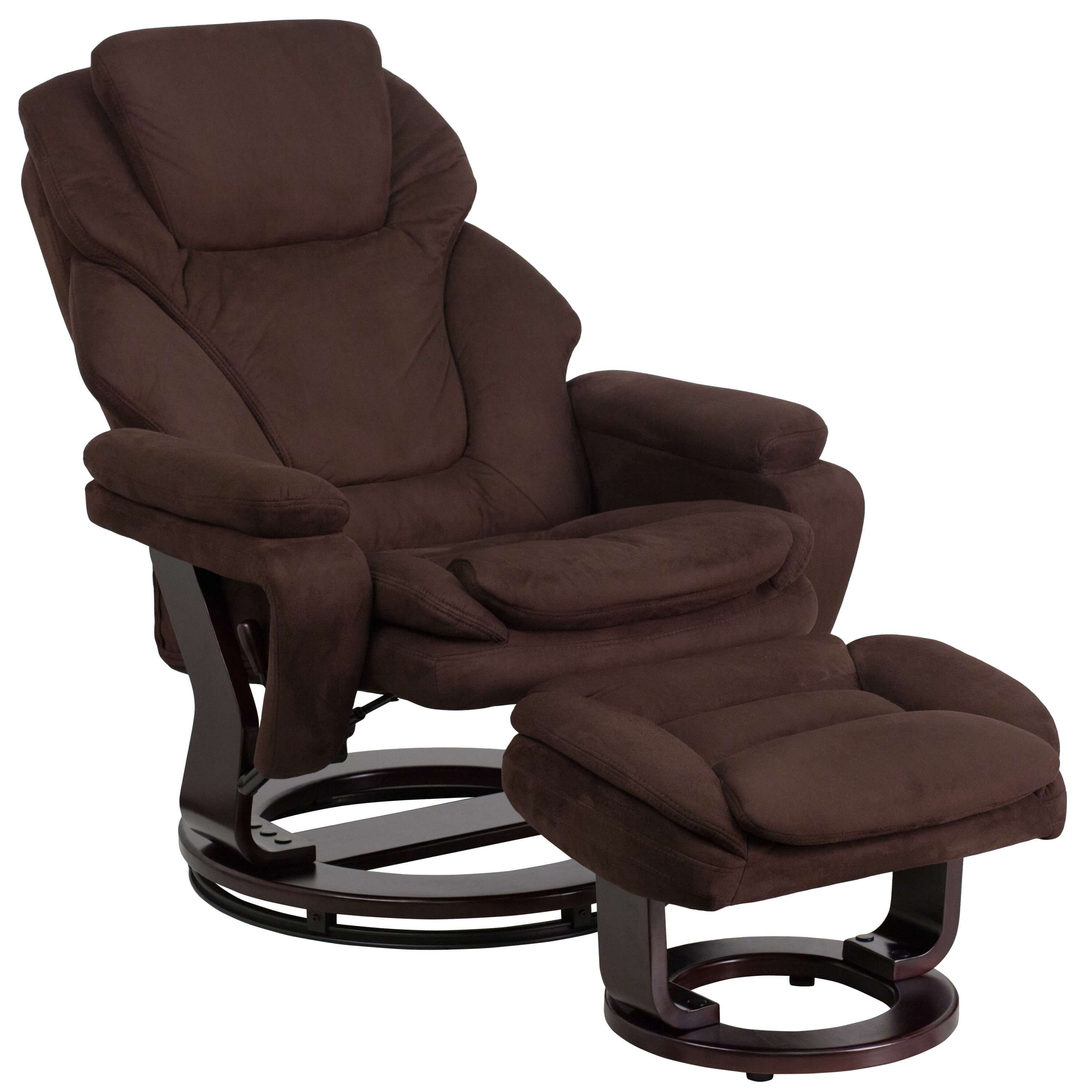 Brown recliner reclined view