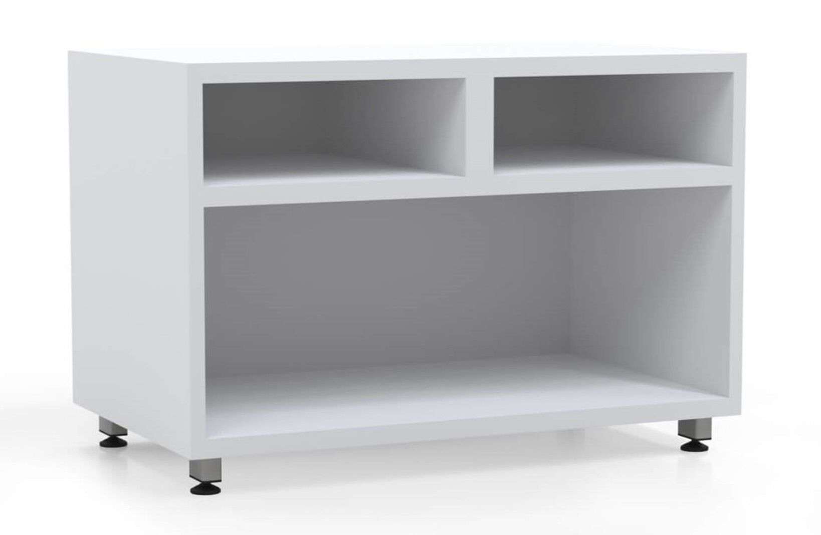 L shaped work desk open storage cabinet designer white_preview