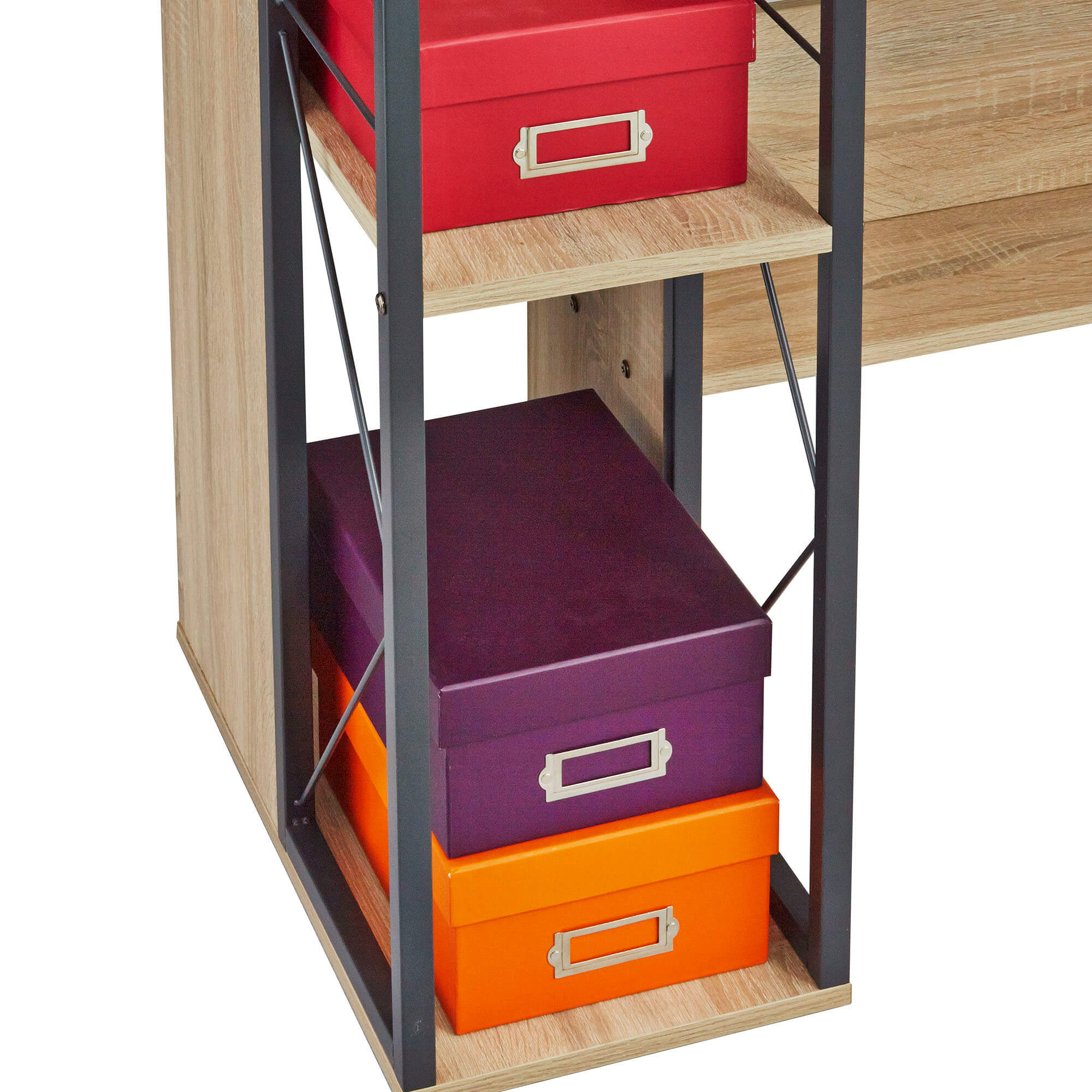 Small home office deks with drawers front angle shelf 1