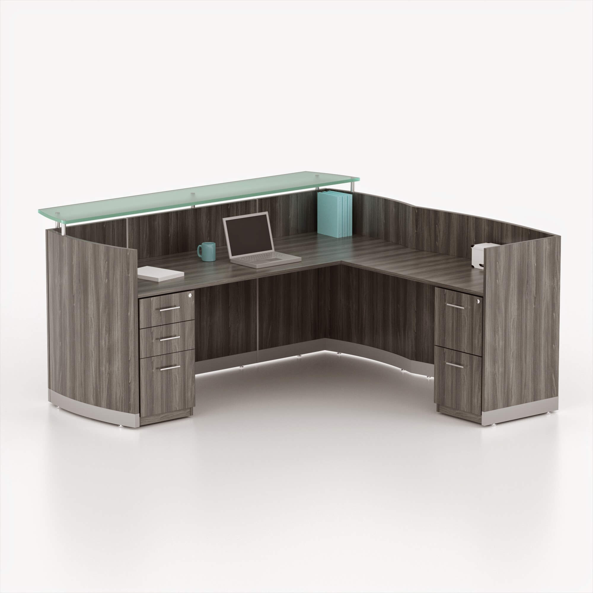 L shaped reeption desk CUB MNRSLBB GRA MAY
