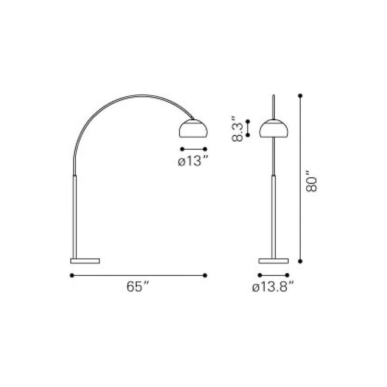 Arch floor lamp dimensions view