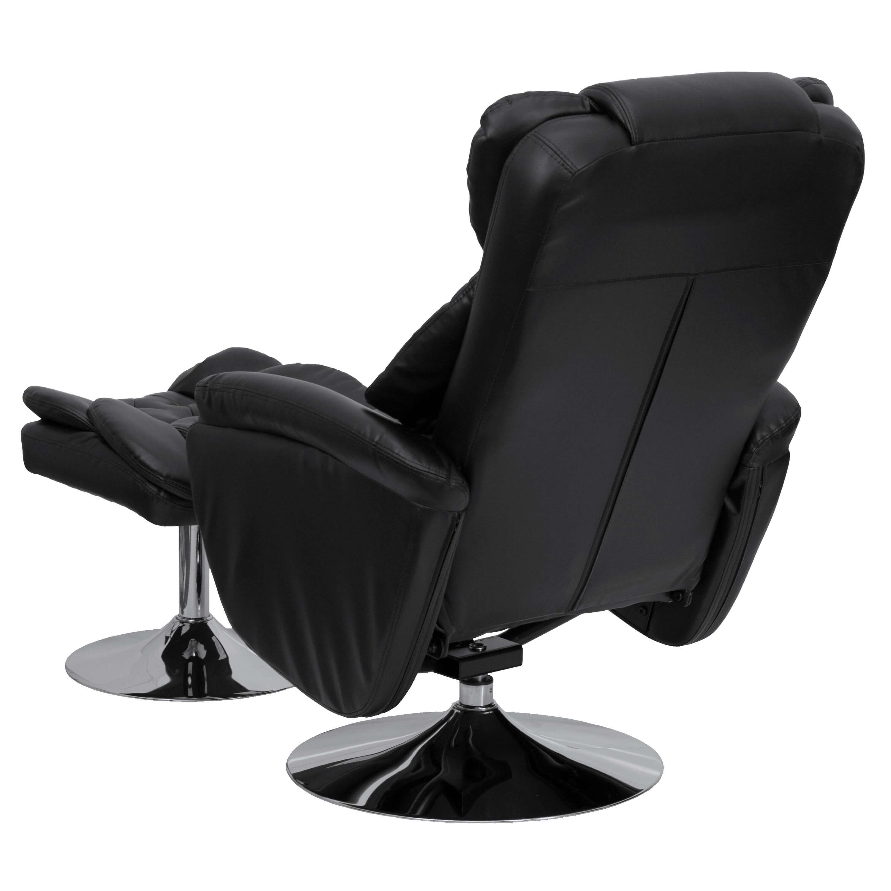 Black leather recliner chair back view
