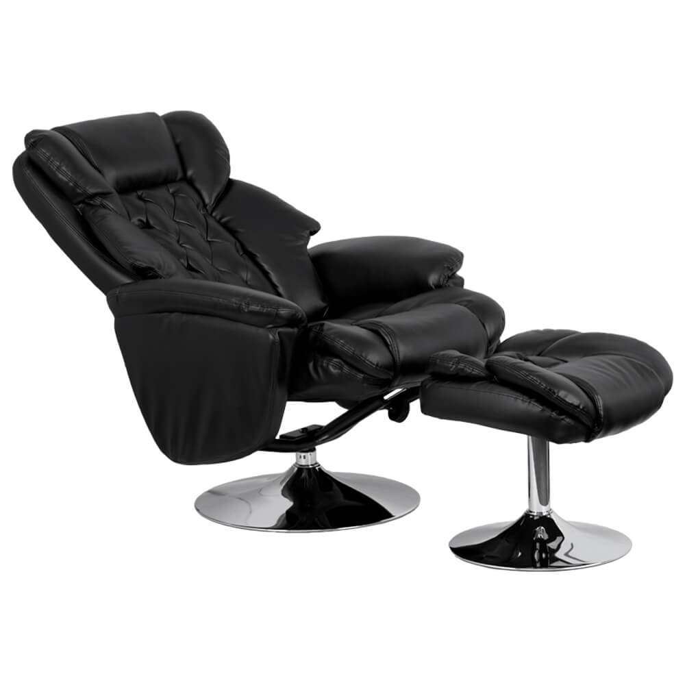 Black leather recliner chair reclined view