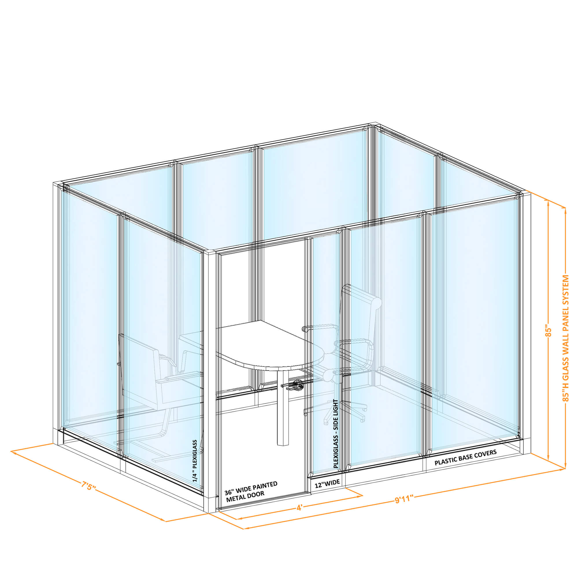 Conference room glass wall GWCR O 96x70x850