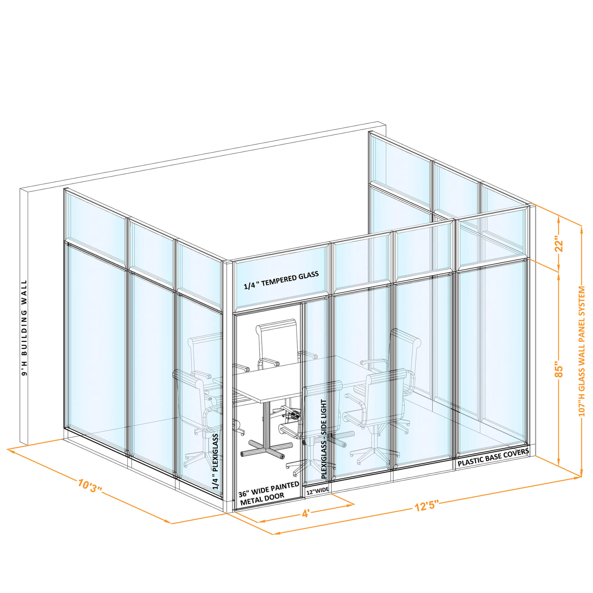 Conference room glass wall GWCR U 120x100x1070