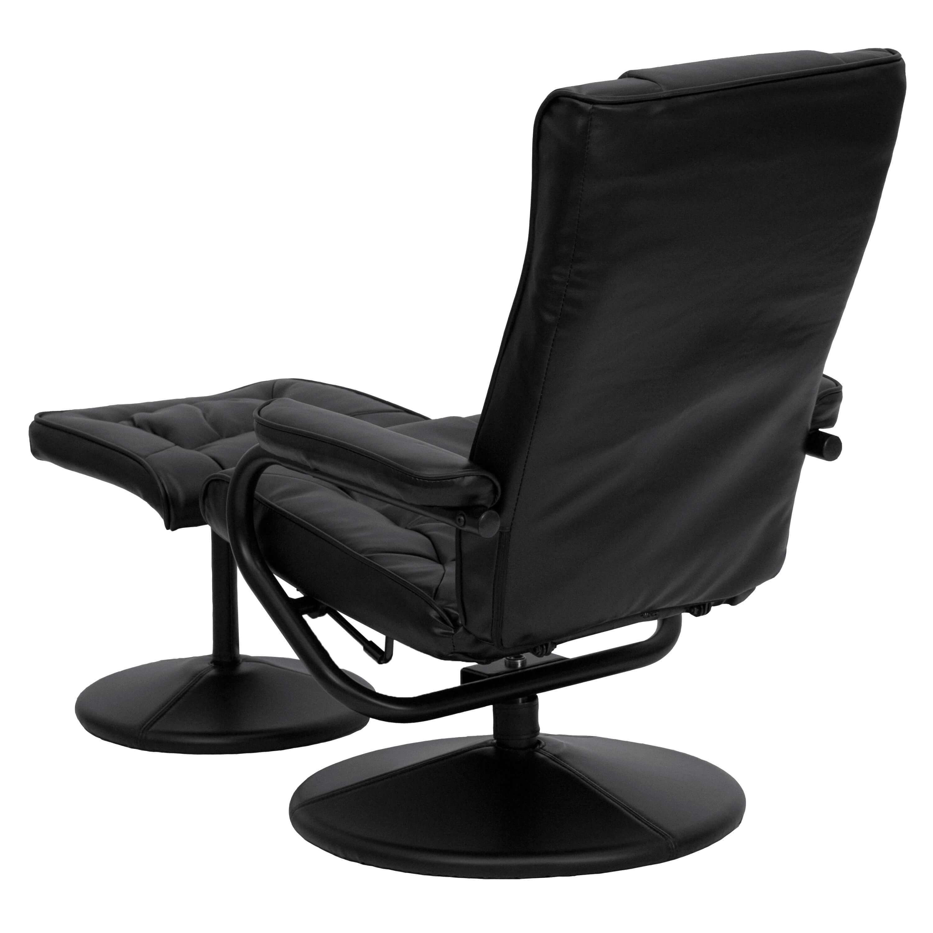 Contemporary recliner with ottoman back view