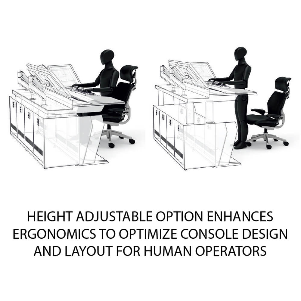 Air trafic control station height adjustable