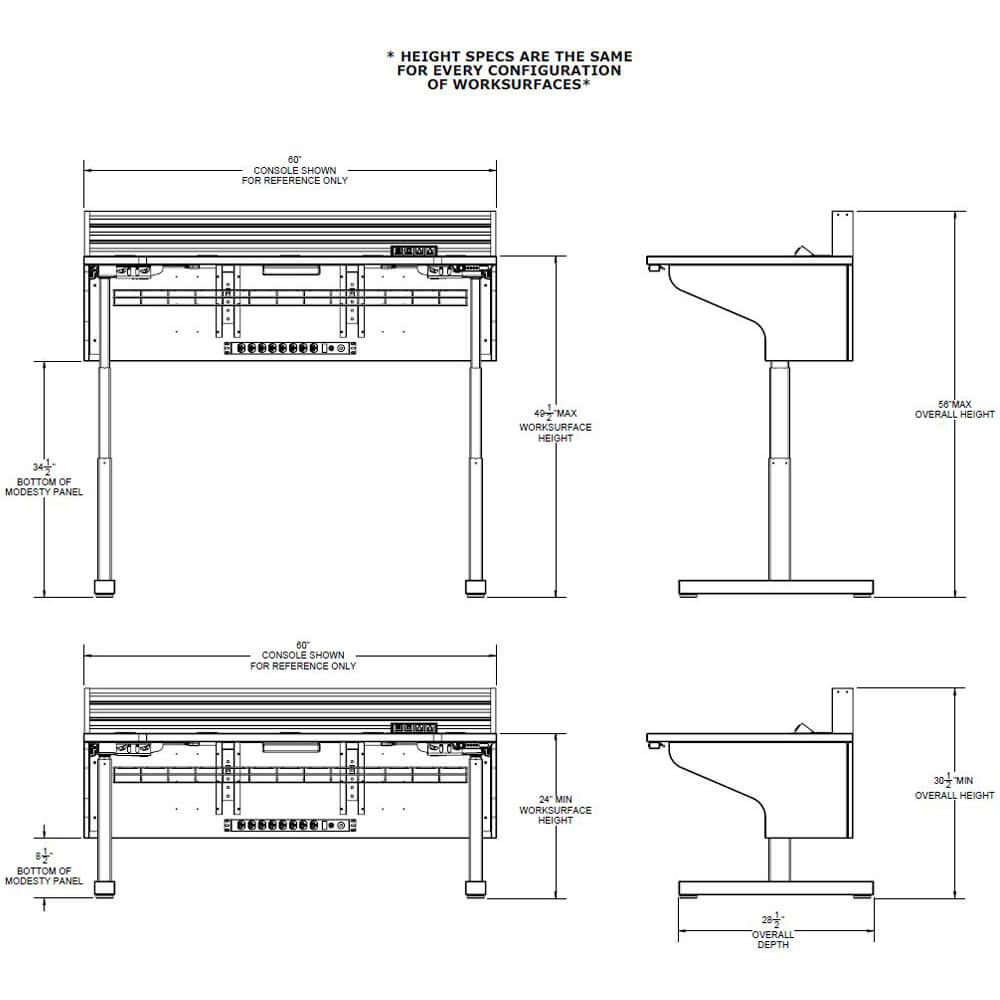 Control console lite height adjustable single dims 01