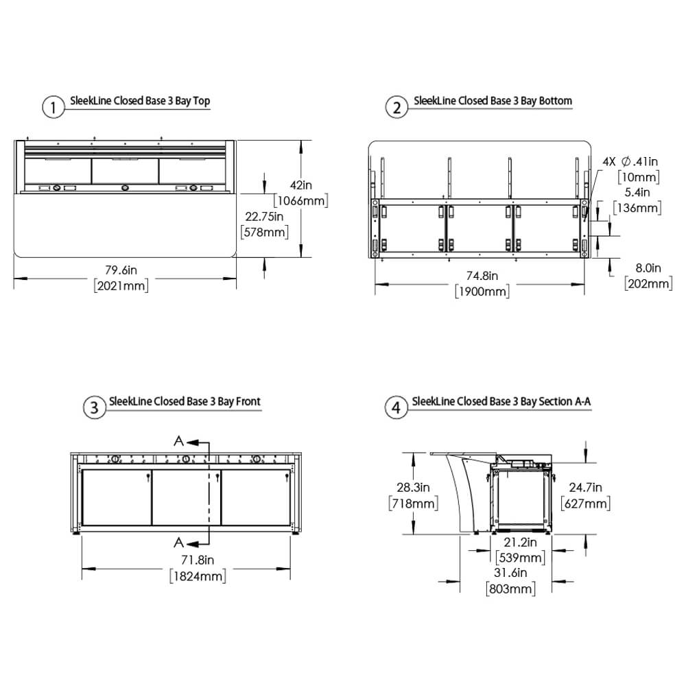 Sleekline control console closed base dimensions