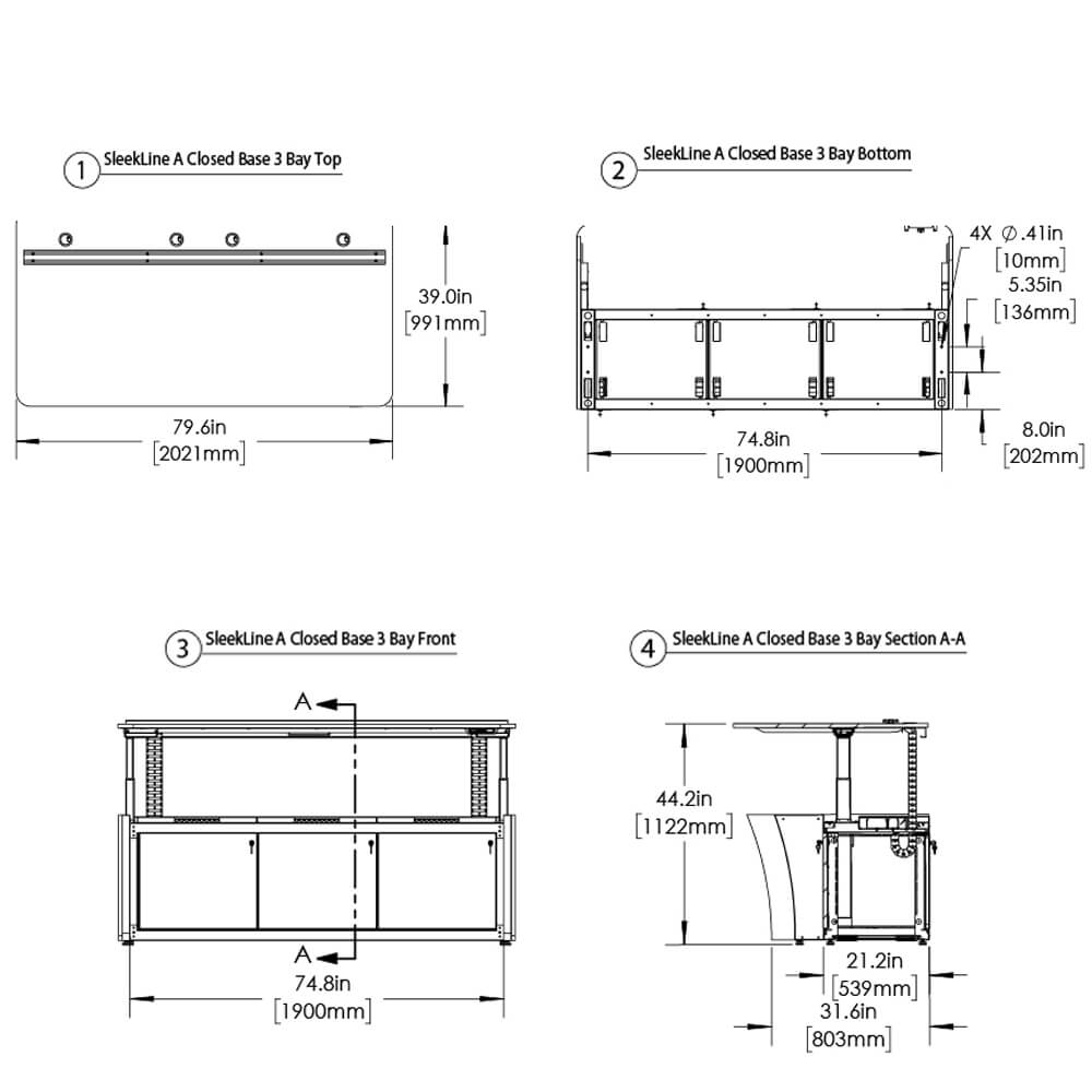 Sleekline control console sit stand dimensions