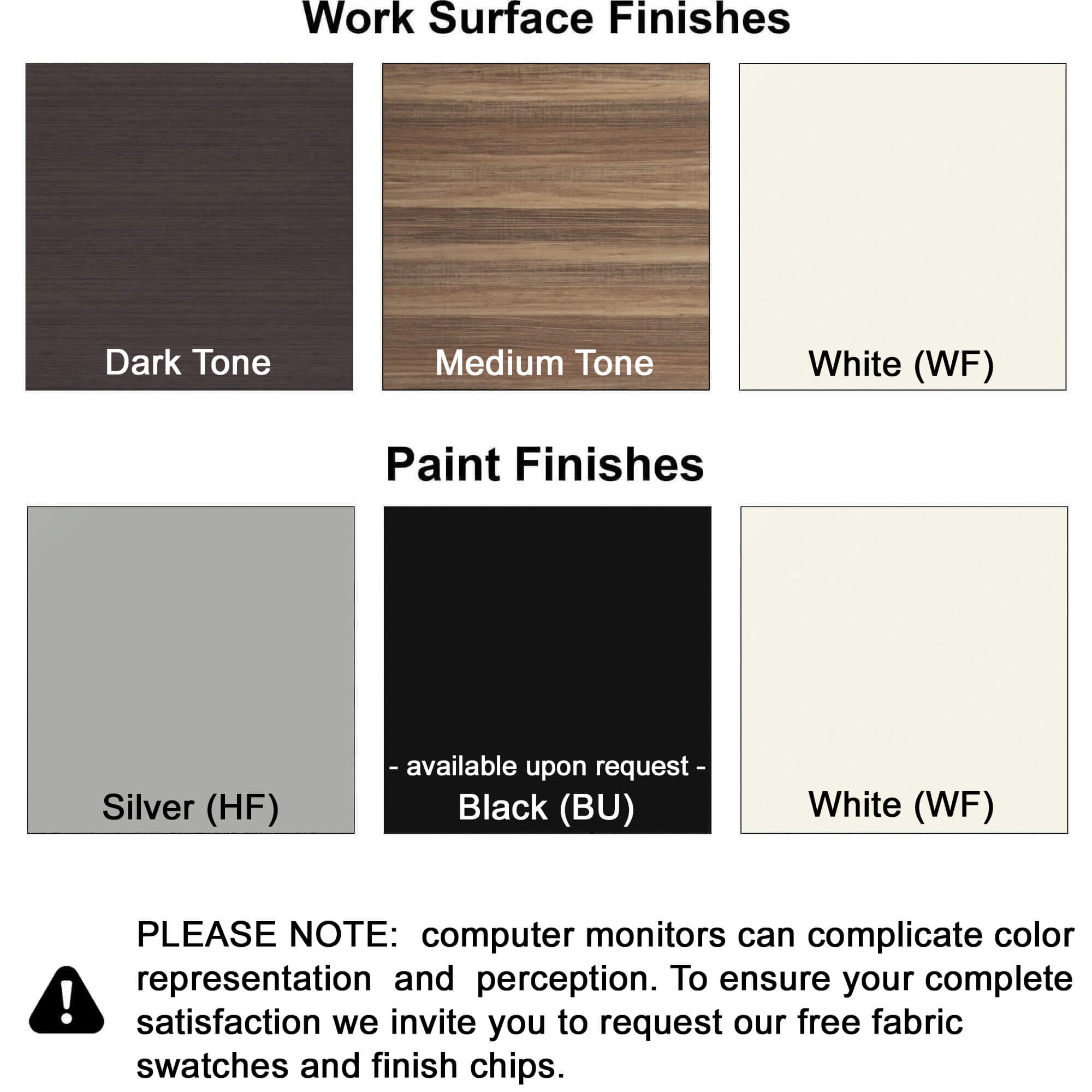 Cubicle desk finishes disclaimer