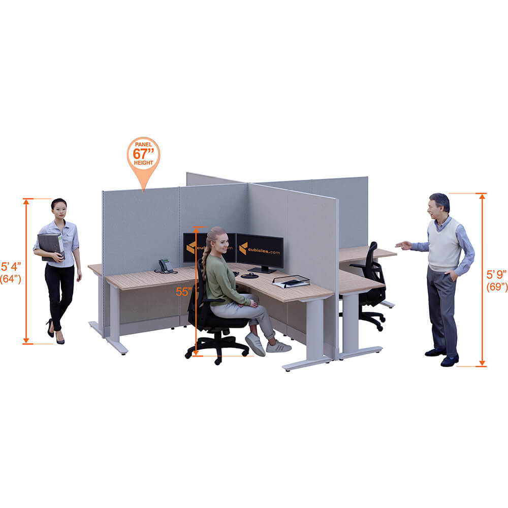 Cubicle desk l shaped 4pack x cluster perspective heights