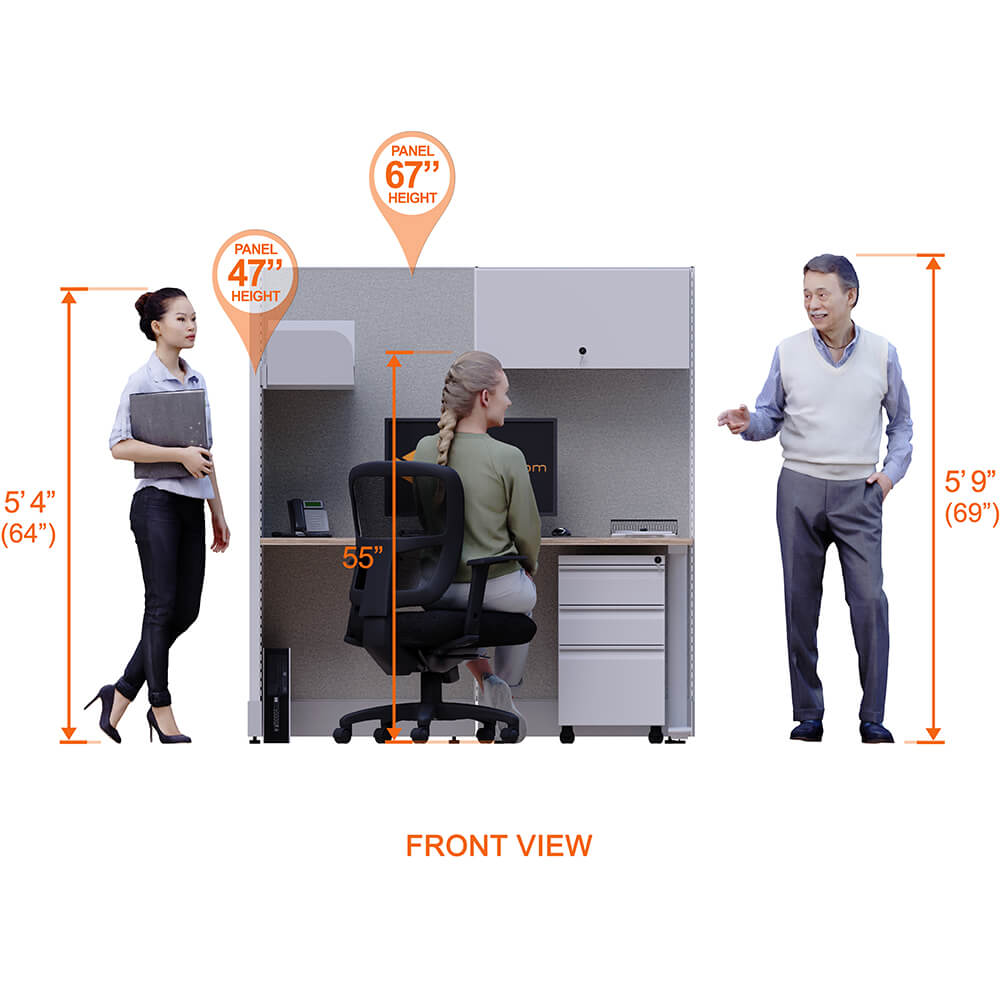 Cubicle desk straight with storage 1pack front view