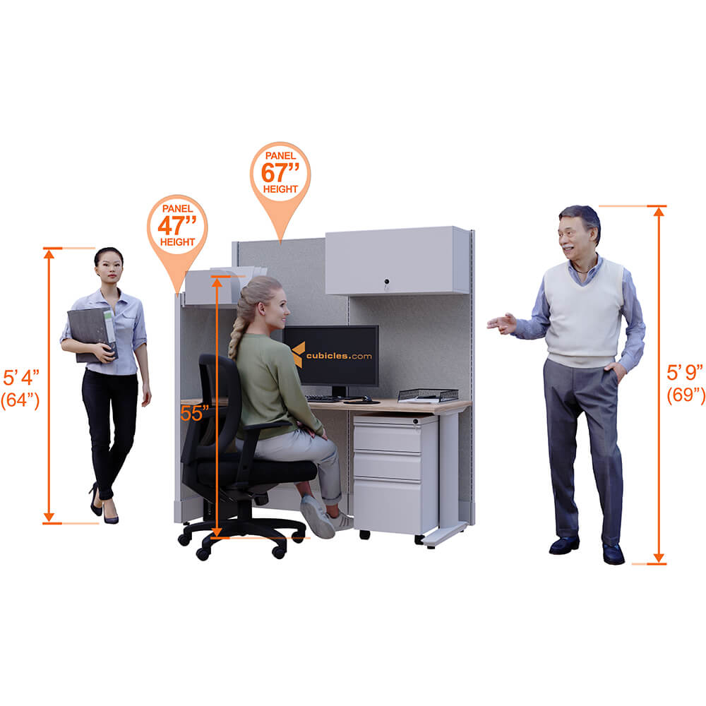 Cubicle desk straight with storage 1pack perspective heights
