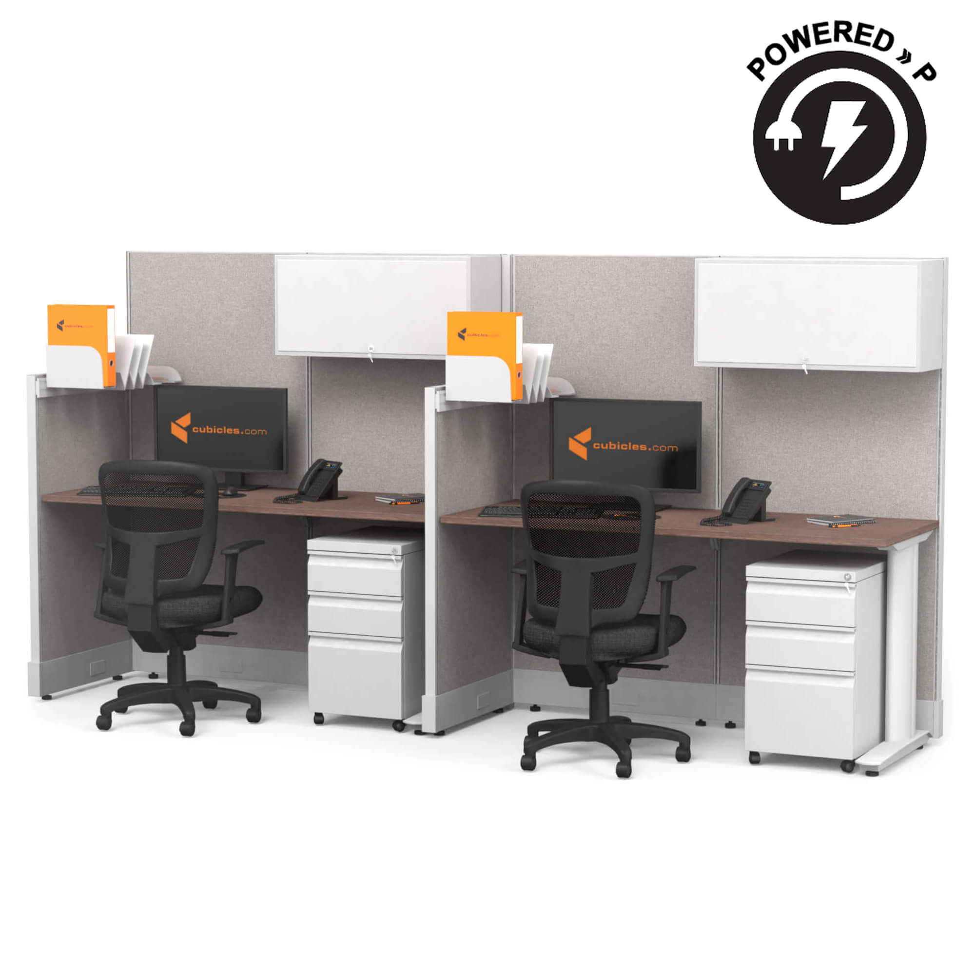 Cubicle desk straight with storage 2pack powered