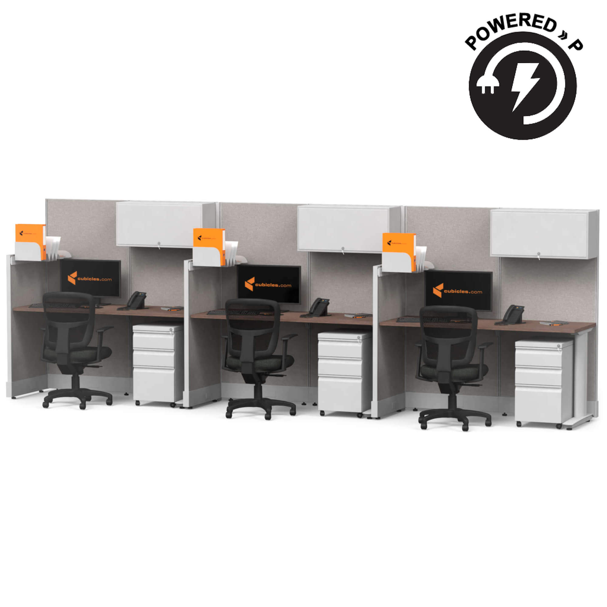 Cubicle desk straight with storage 3pack powered