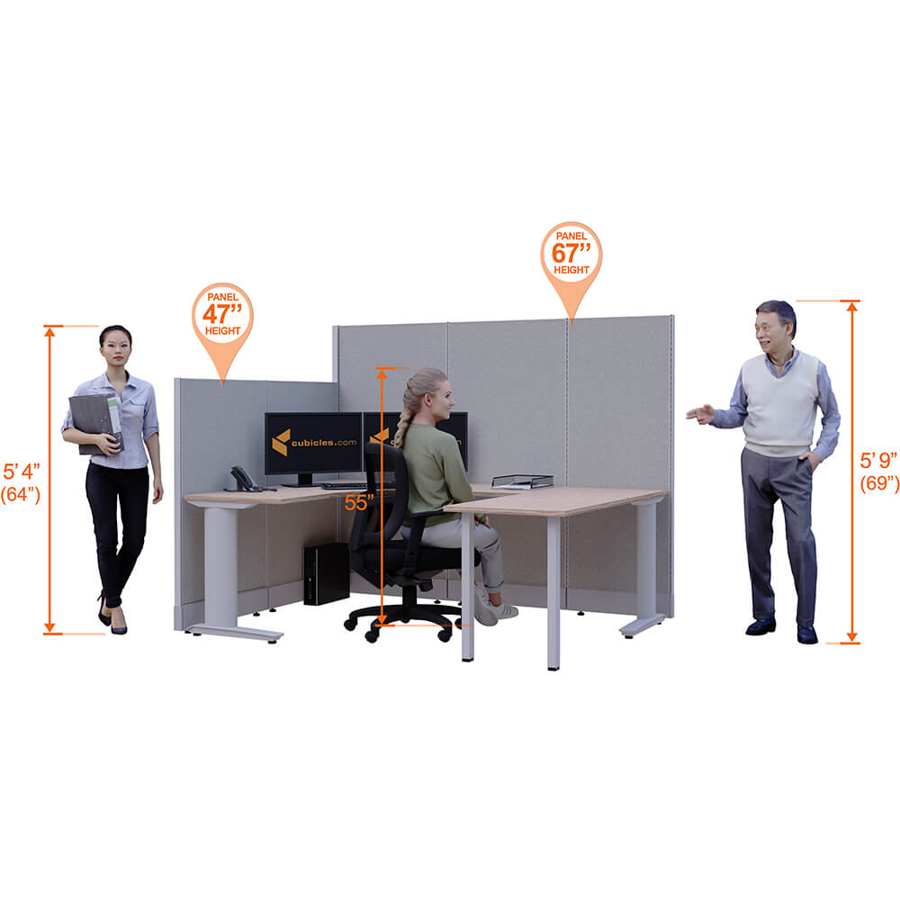 Cubicle desk u shaped 1pack perspective heights