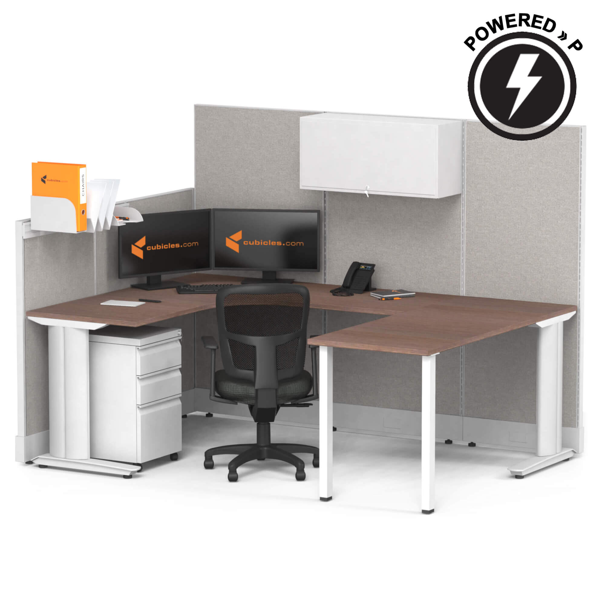 Cubicle desk u shaped with storage 1pack powered sign