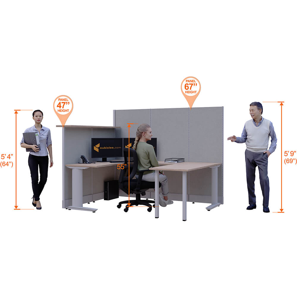 Cubicle desk u shaped with transaction top 1pack perspective heights