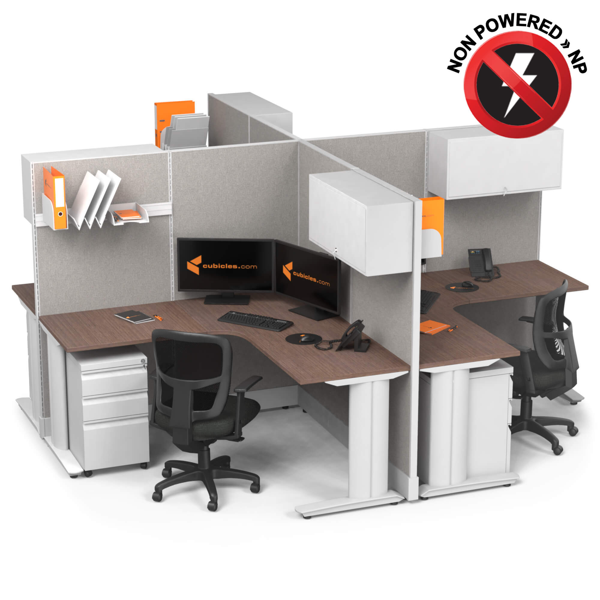 Cubicle desk x cluster workstation non powered with storage sign