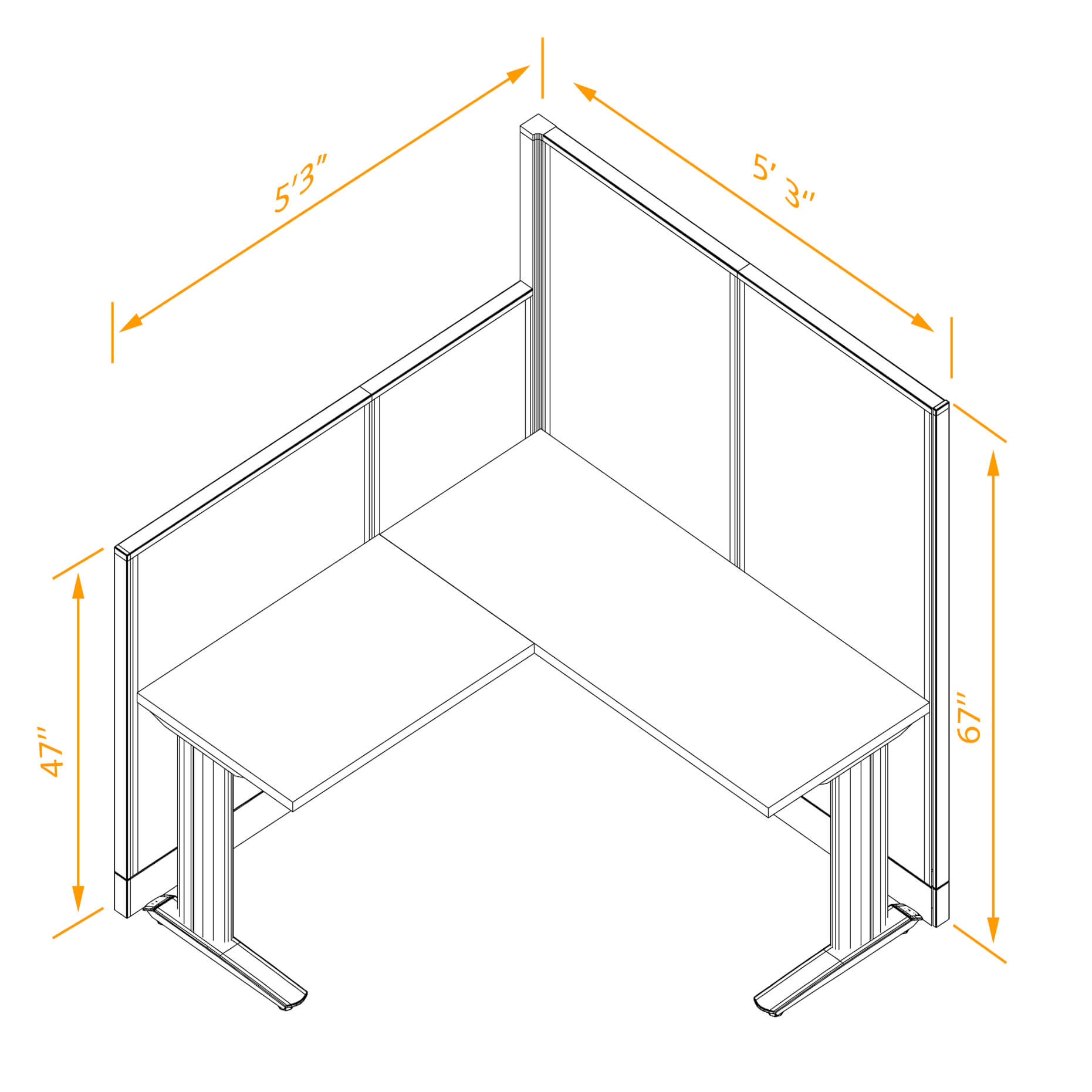 L shaped workstation non powered dimensions