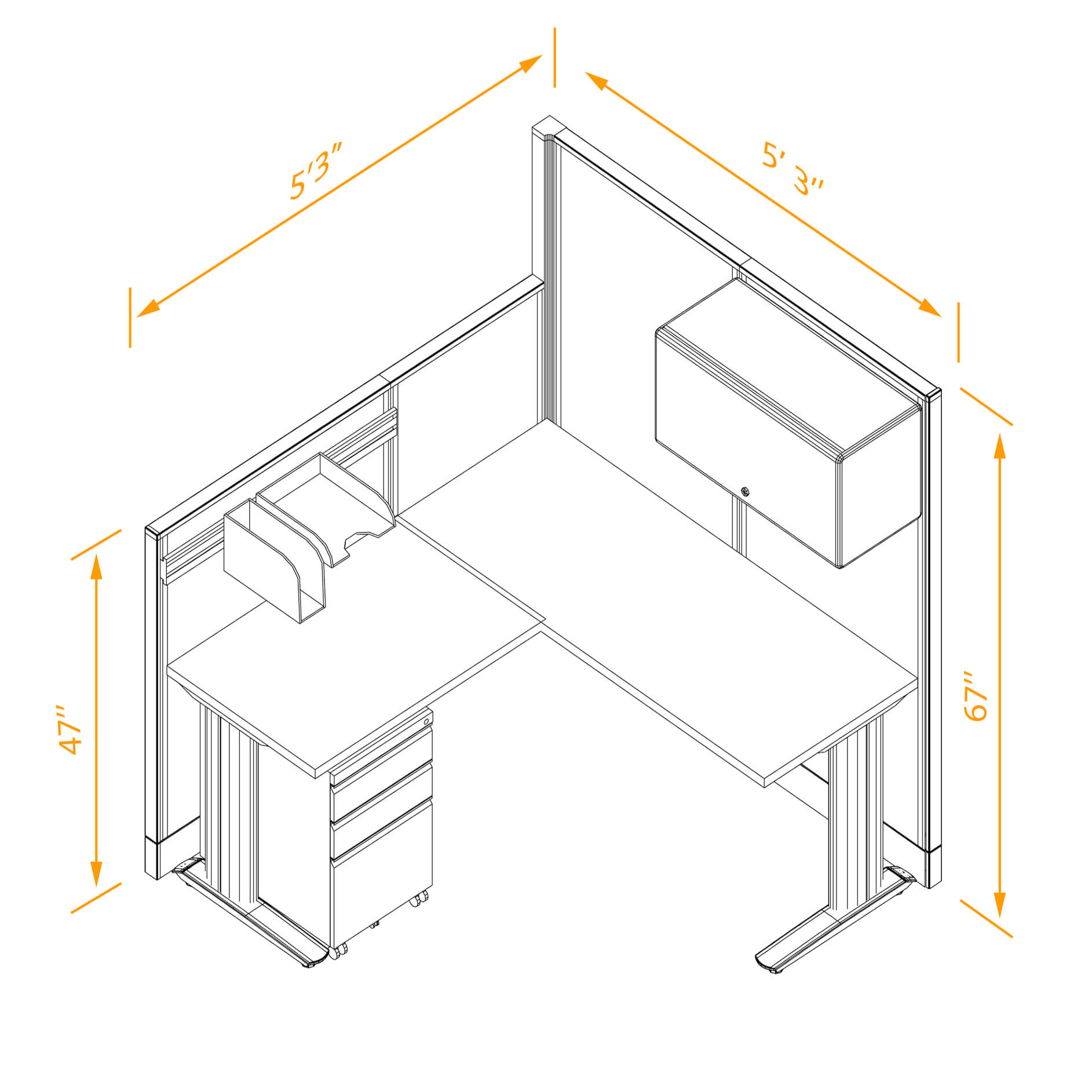 L shaped workstation non powered with storage dimensions