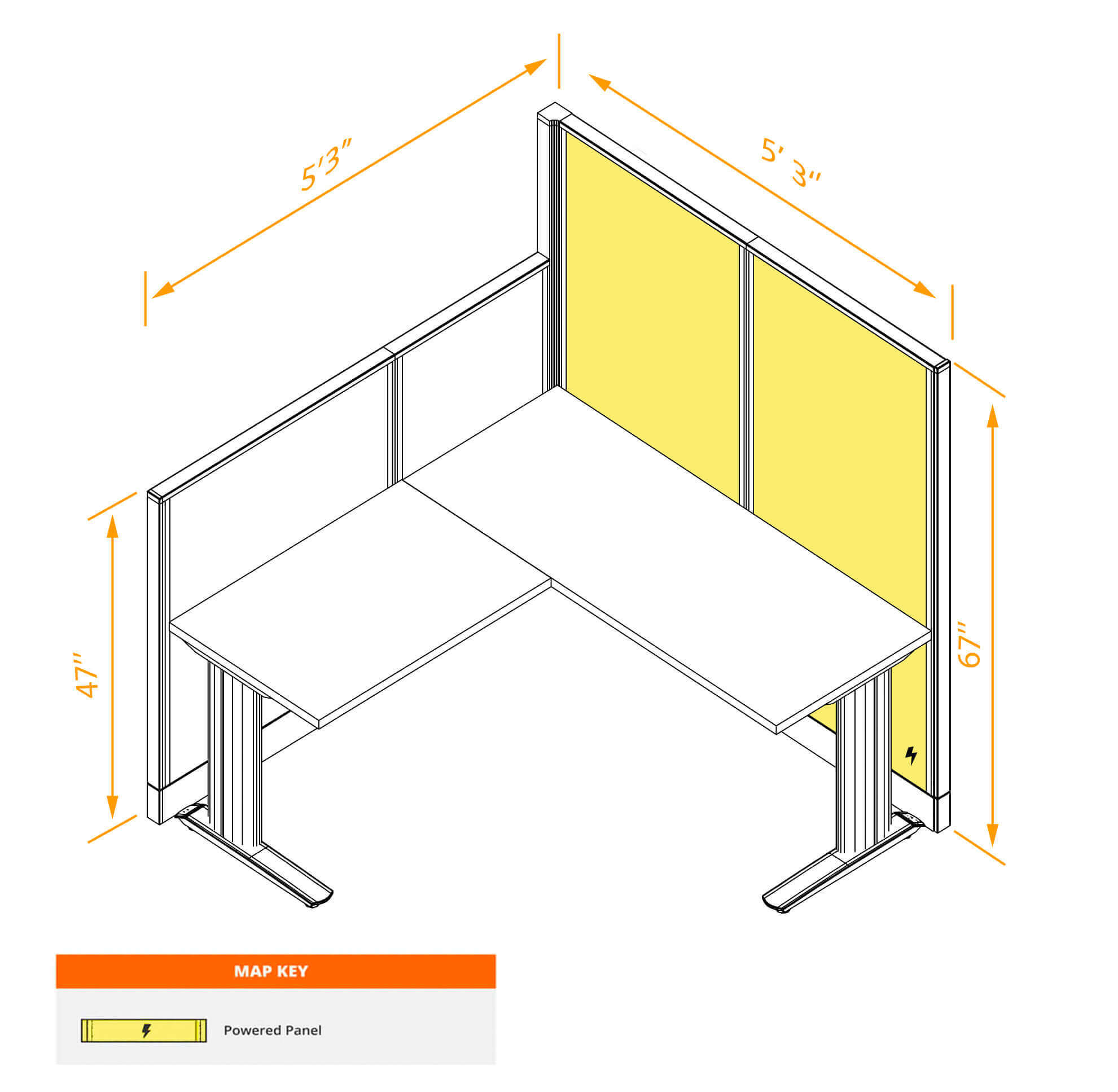 L shaped workstation powered dimensions